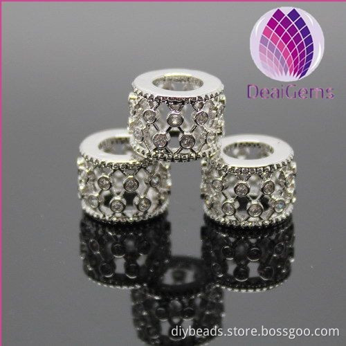 silver plated copper 12x8mm cz stone pave beads